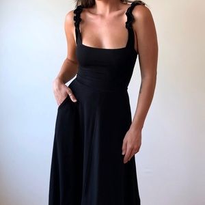 Reformation Eda Dress - Black Midi Dress w Pockets